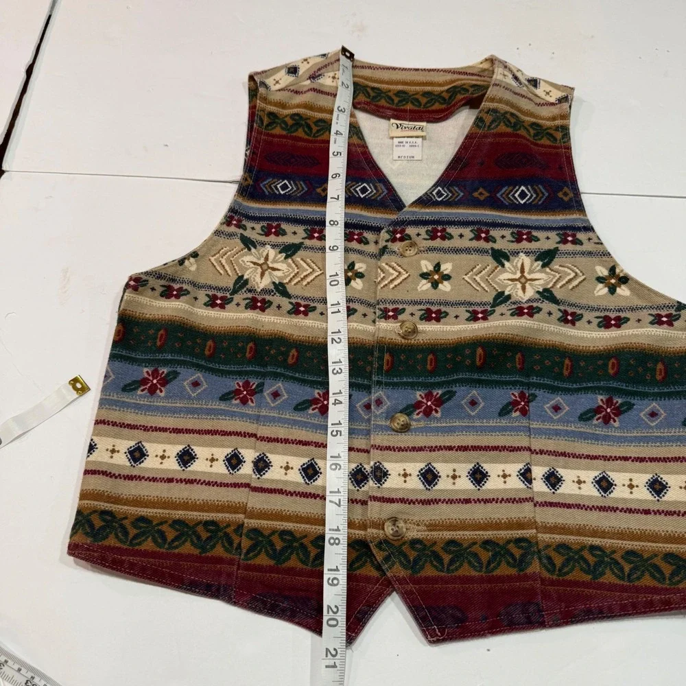 Vintage 90s Southwestern Aztec Vest USA Made Cotton Boho Western Y2K Cottagecore - Picture 3 of 6